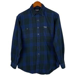 Vintage Polo Jeans Co Ralph Lauren Shirt Thicker Cotton Black Blue Plaid Men's S